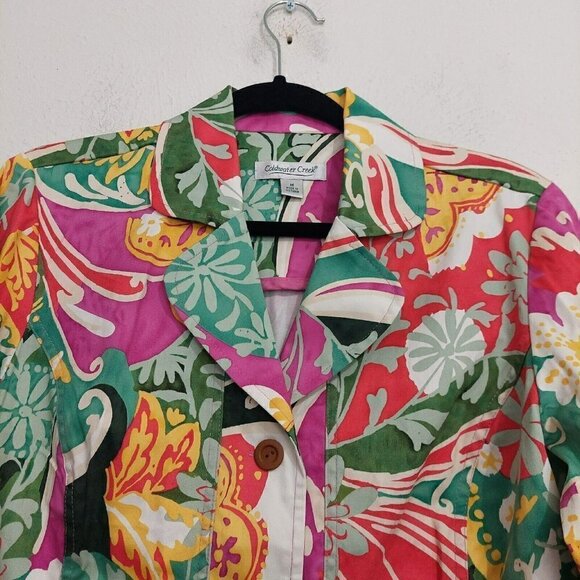 Coldwater Creek Blazer Button Front Jacket Size M Floral Colorful Artsy Retro - Picture 3 of 11